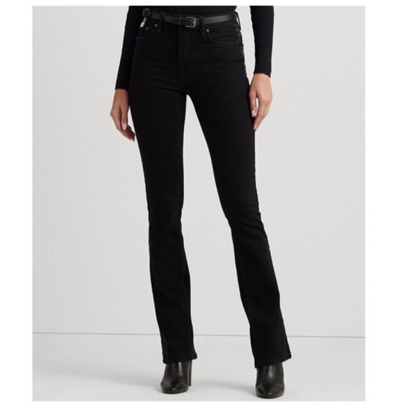 Lauren Ralph Lauren BLACK LABEL Women's Satin-Stripe High-Rise Boot Jeans Sz 8 - Picture 1 of 11